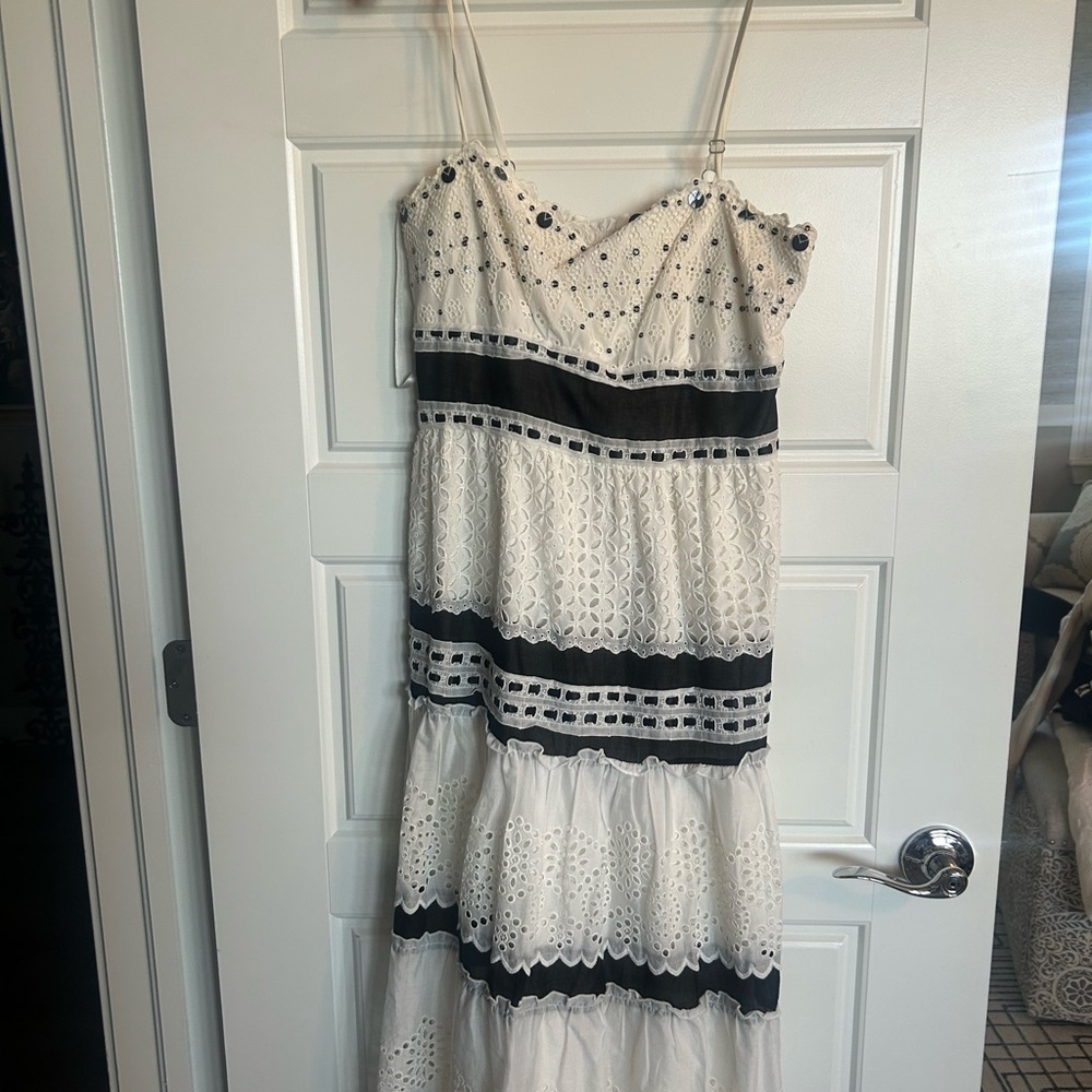 BCBGMaxAzria Black and White Eyelet Maxi Dress